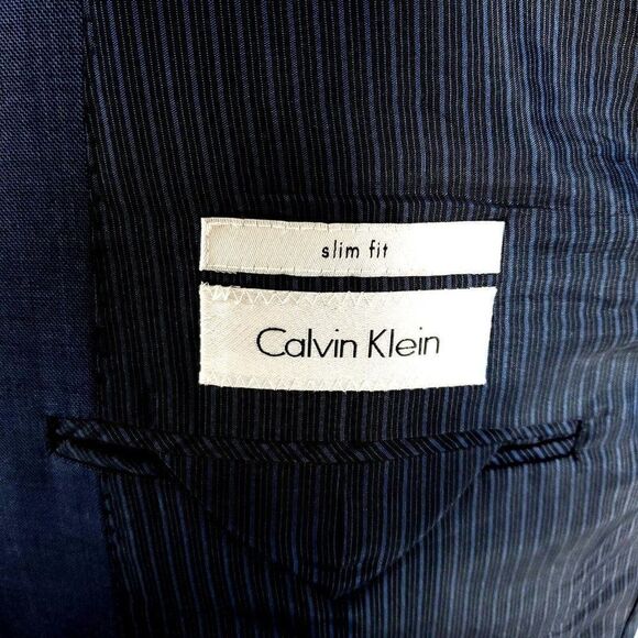 Calvin Klein Wool 2 Button Blazer 40L Blue Sharkskin‎ - Picture 7 of 10